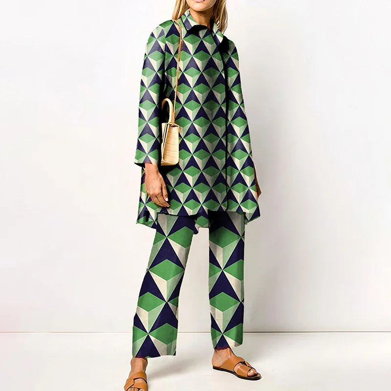 Vintage Printed Pant Sets for Women - Chic Autumn Style