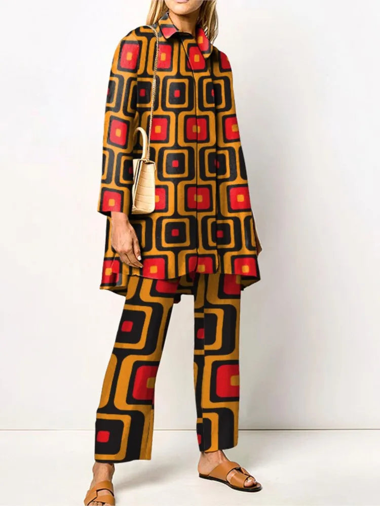 Vintage Printed Pant Sets for Women - Chic Autumn Style