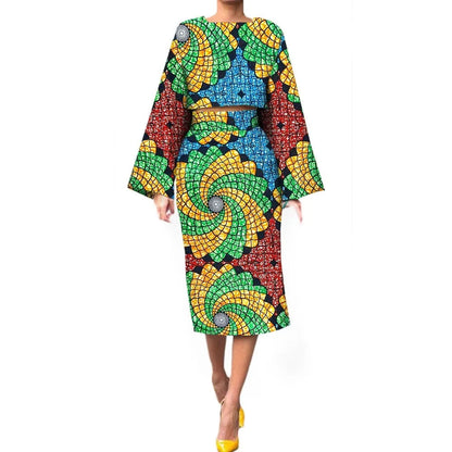 African 2 Piece Skirt and Long Sleeve top Set for Women