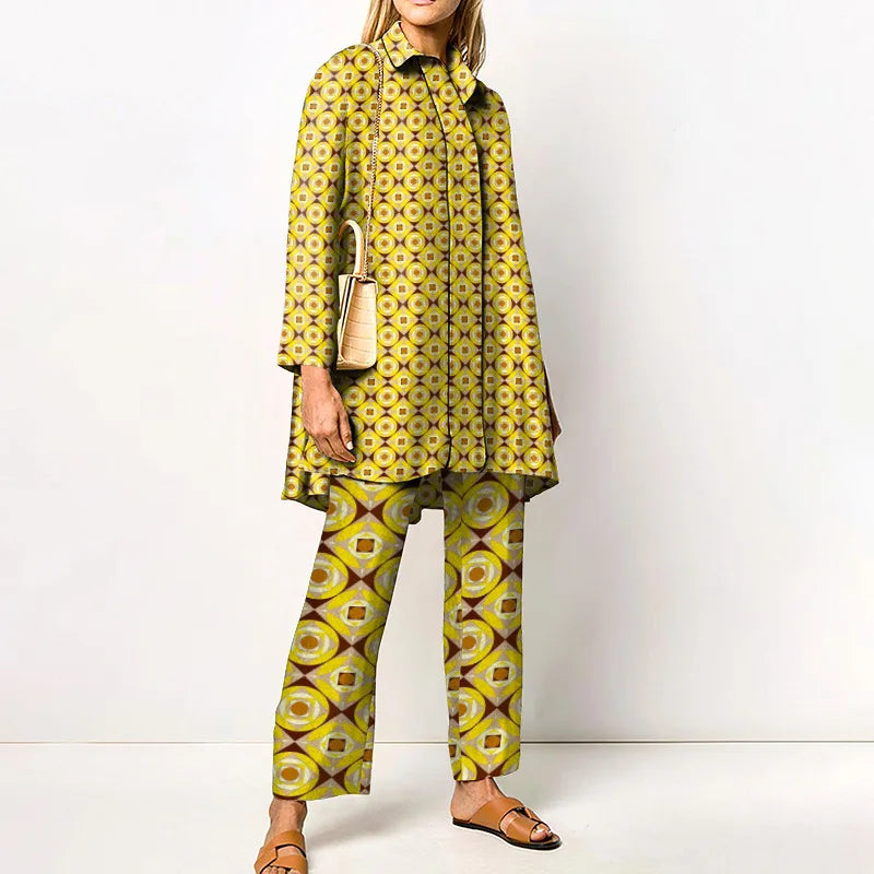 Vintage Printed Pant Sets for Women - Chic Autumn Style