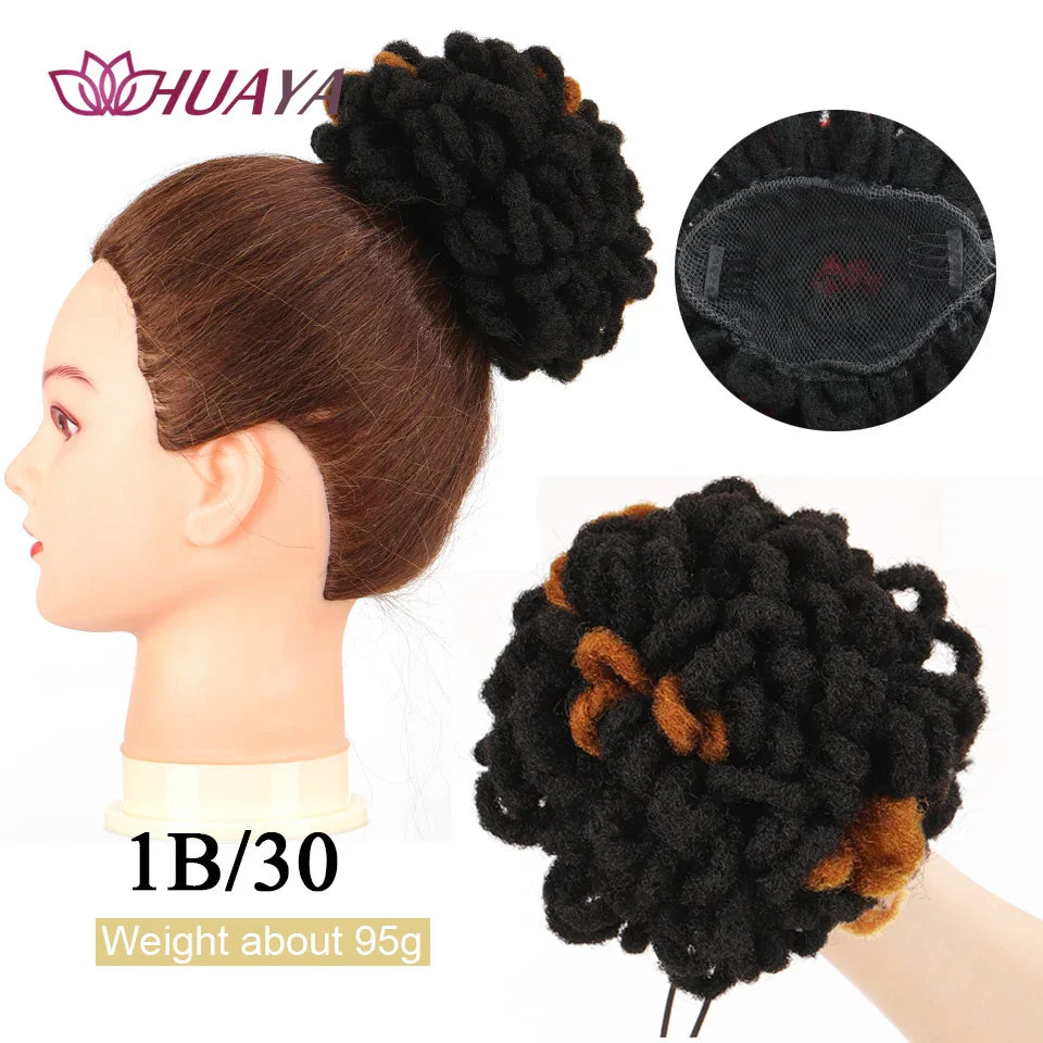 Black and brown dreadlocks hair extensions loc bun with an inner net. Weighs approximately 95g for a lightweight and natural feel.
