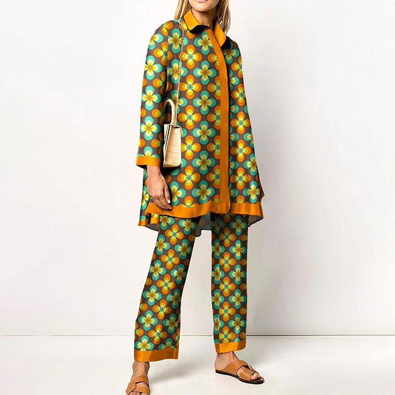 Vintage Printed Pant Sets for Women - Chic Autumn Style