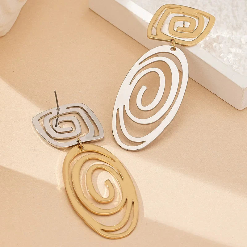 Bold Spiral Duo-Tone Statement Earrings