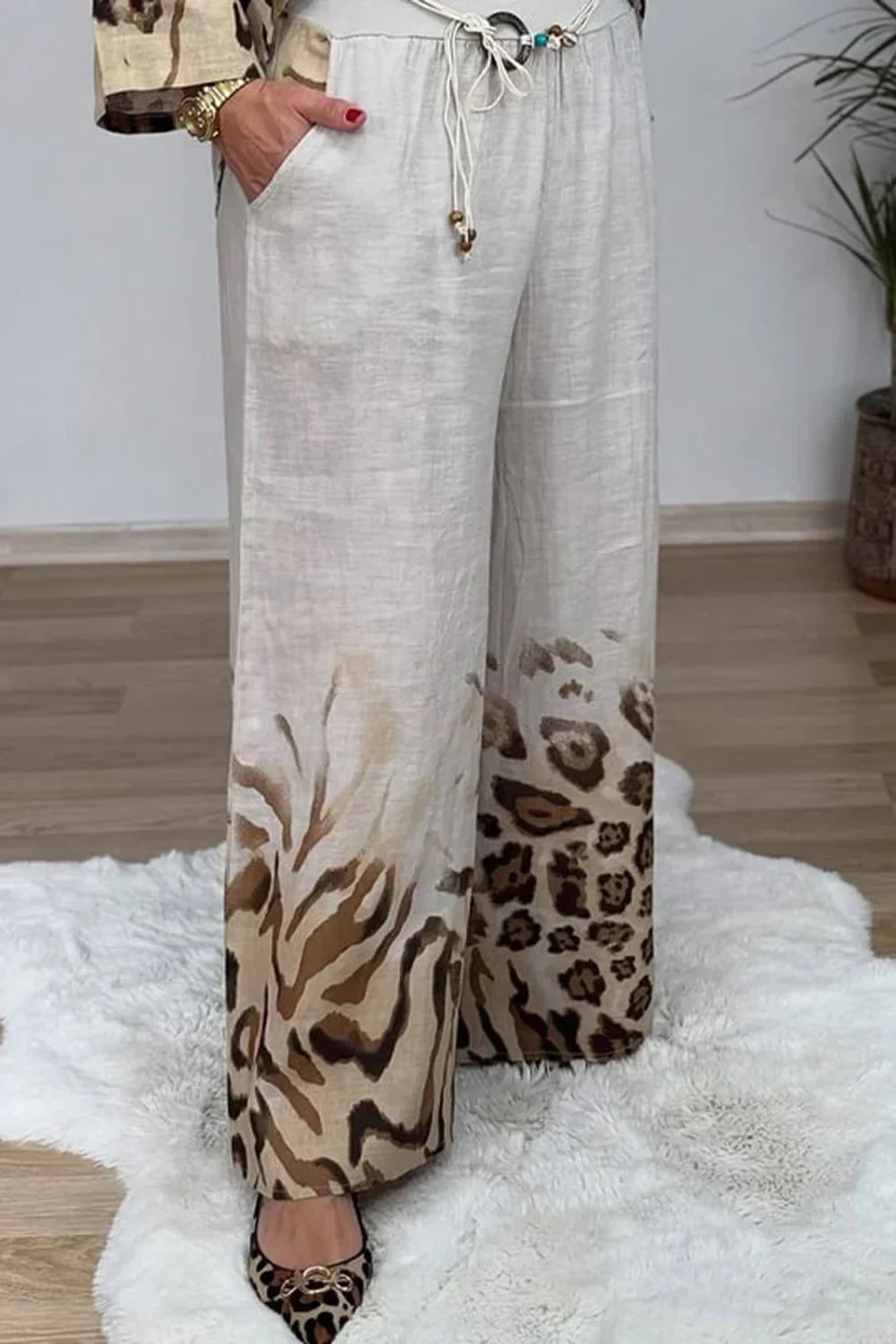 Stylish Two-Piece Lounge Set with Animal Print Accents