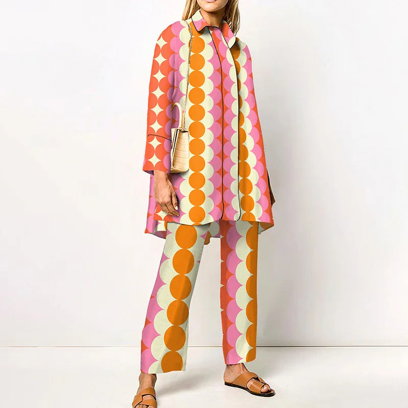 Vintage Printed Pant Sets for Women - Chic Autumn Style