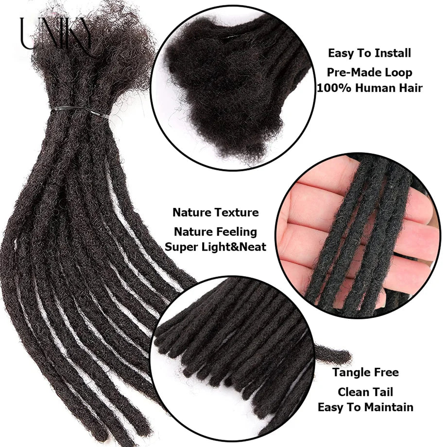 60 Strands Dreadlock Extensions For Men/Women Afro Kinky Straight 100% Human Hair Handmade Loc Extensions Hair Braids Crochet