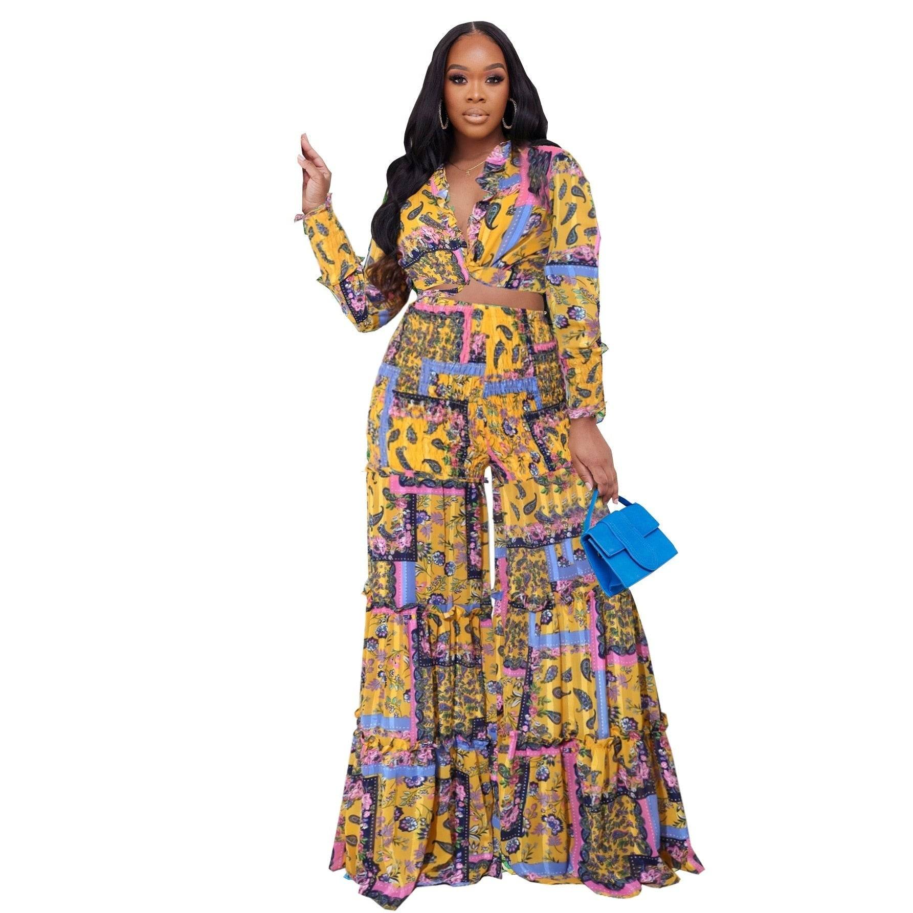 Two-piece Chiffon Palazzo Pant Set in artsy Colors