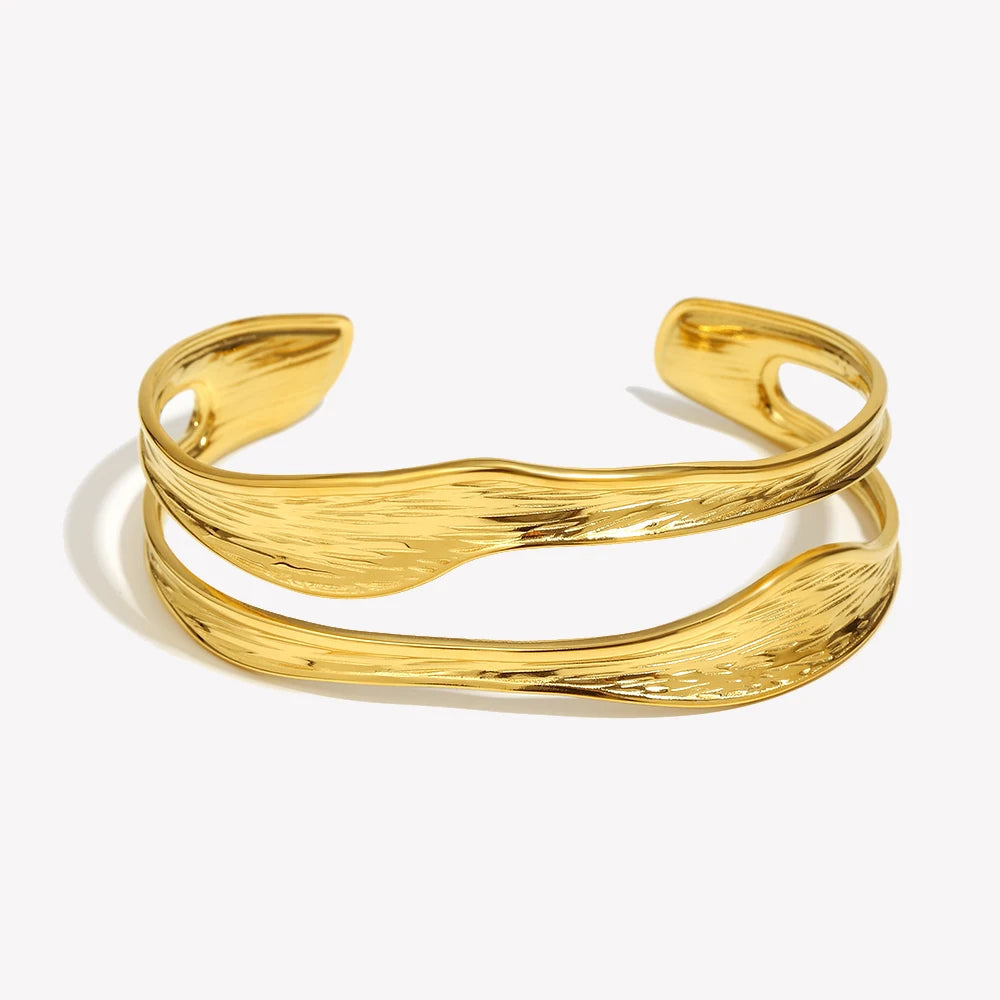 Double Layers Wavy Texture Oil Pressure Bracelet Stainless Steel Tarnish Free Jewelry For Women&