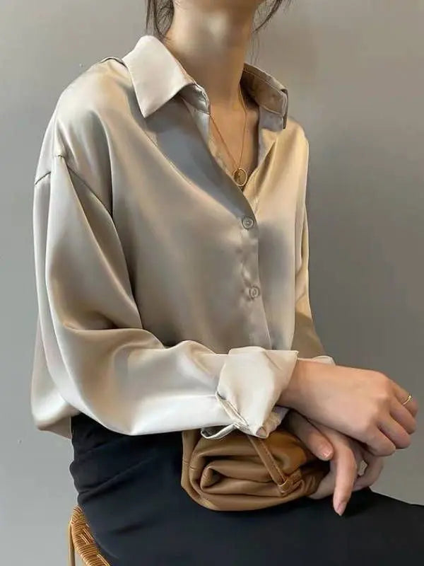 Elegant Long Sleeves Satin Blouse
