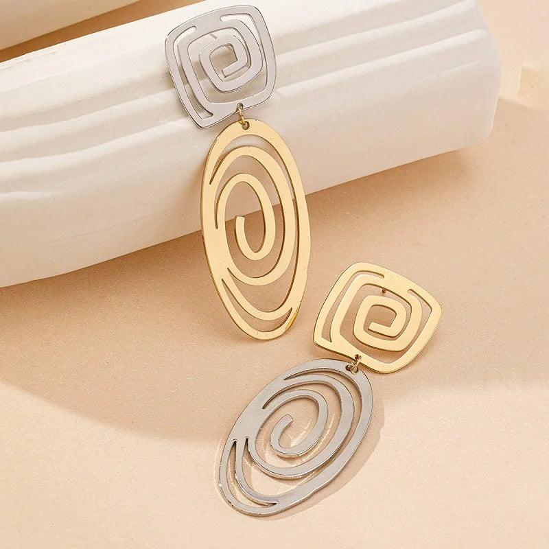 Bold Spiral Duo-Tone Statement Earrings