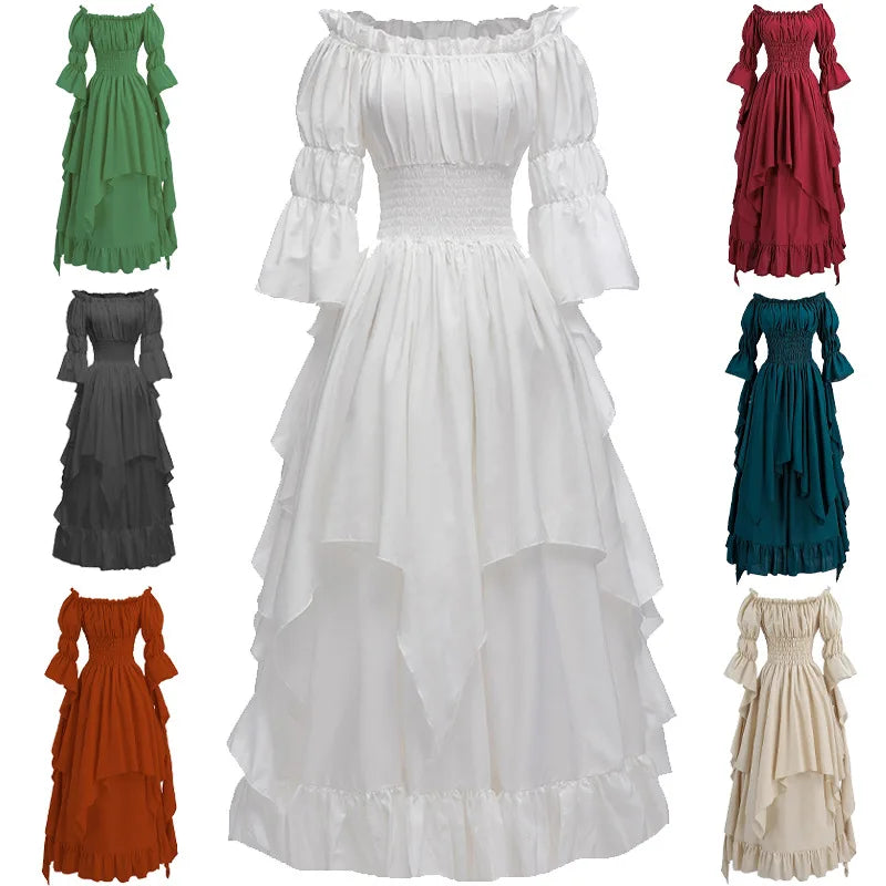 Medieval Halloween Cosplay Renaissance Dress, Court Style Waist Cinching Long Dress
