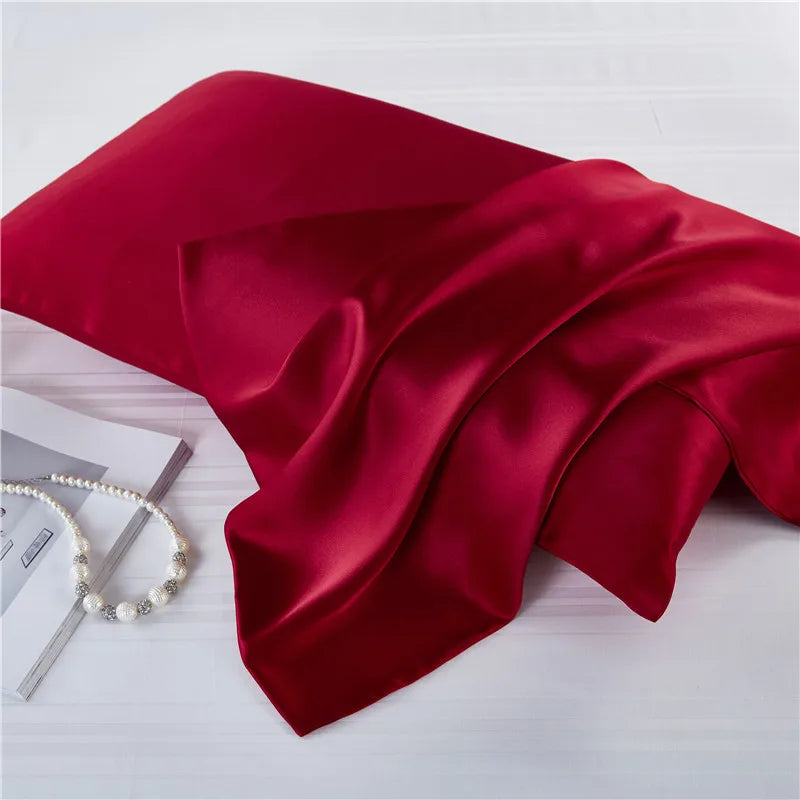 Rich red natural mulberry silk pillowcase for locs. Ultra-soft, breathable, and designed to protect hair from frizz and breakage.