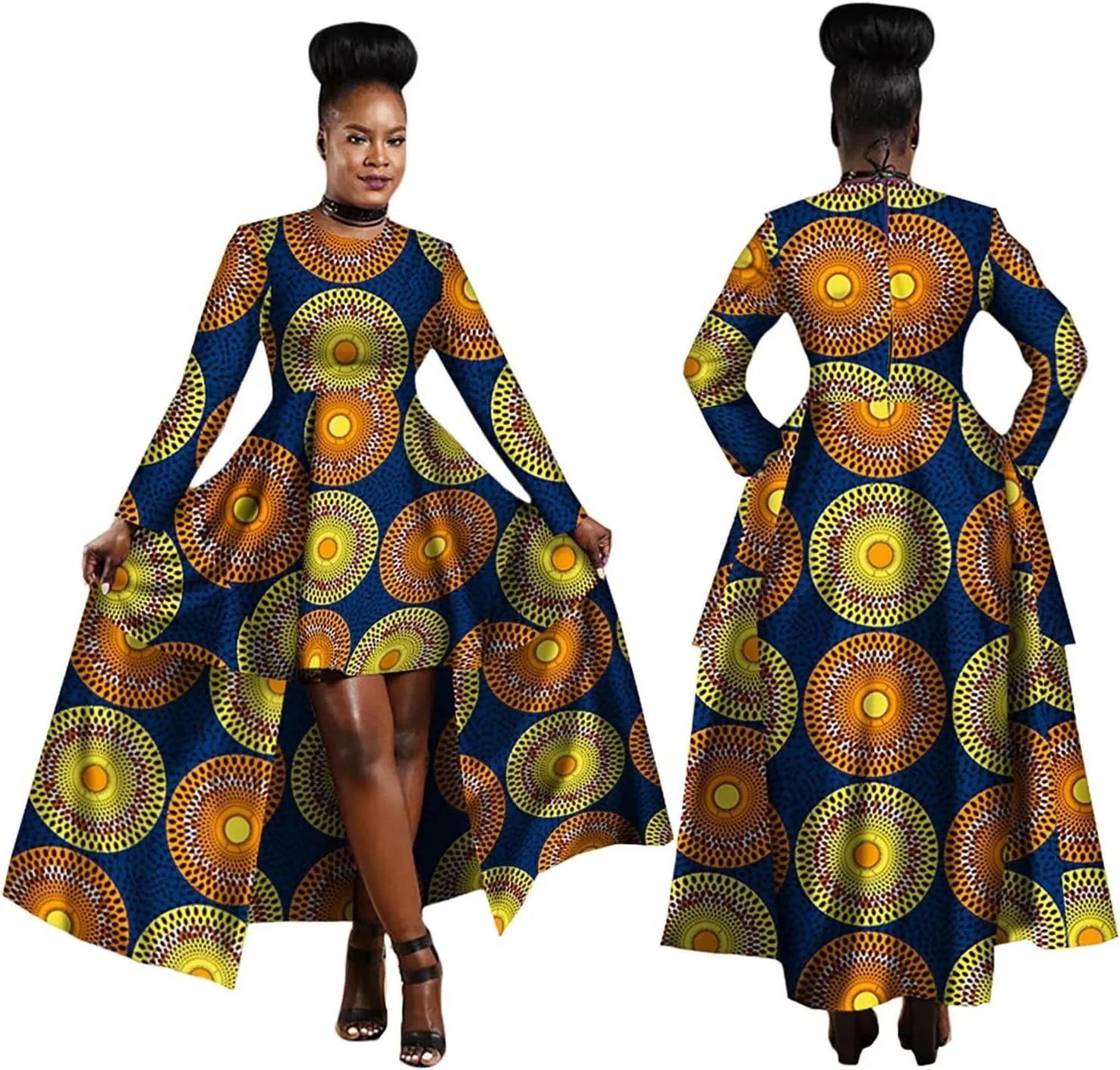 Robe Africaine Hi-Low Dashiki Vert, Or et Rouge pour orner toutes les morphologies du XS au 6X