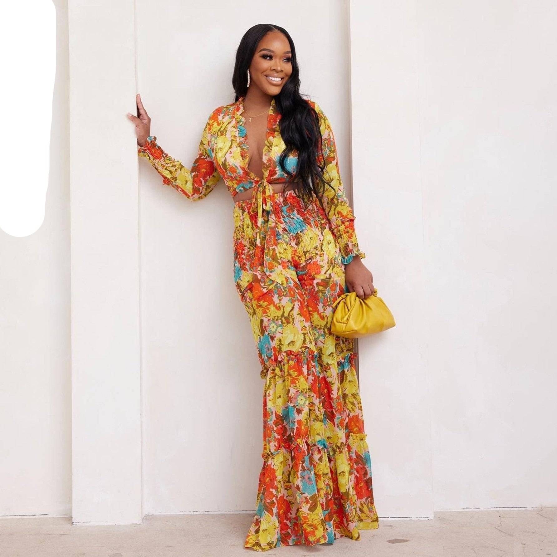 Two-piece Chiffon Palazzo Pant Set in artsy Colors