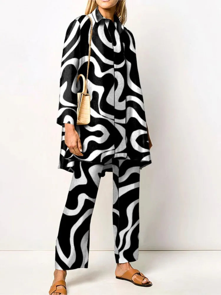 Vintage Printed Pant Sets for Women - Chic Autumn Style