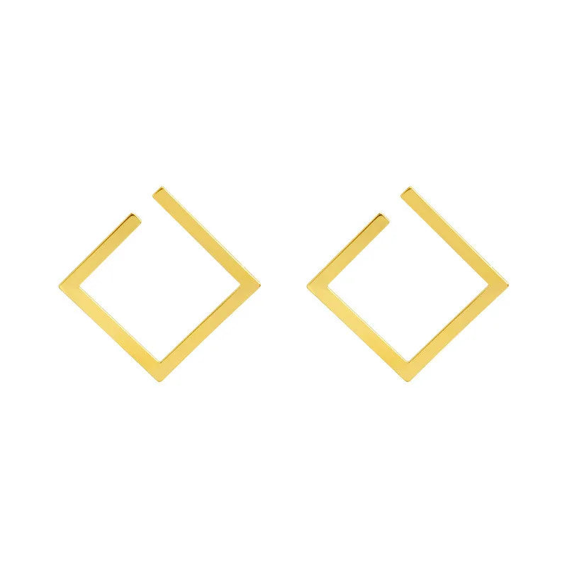 Gold-tone geometric square stud earrings with a sleek modern vintage design. Elegant and stylish earrings for women.