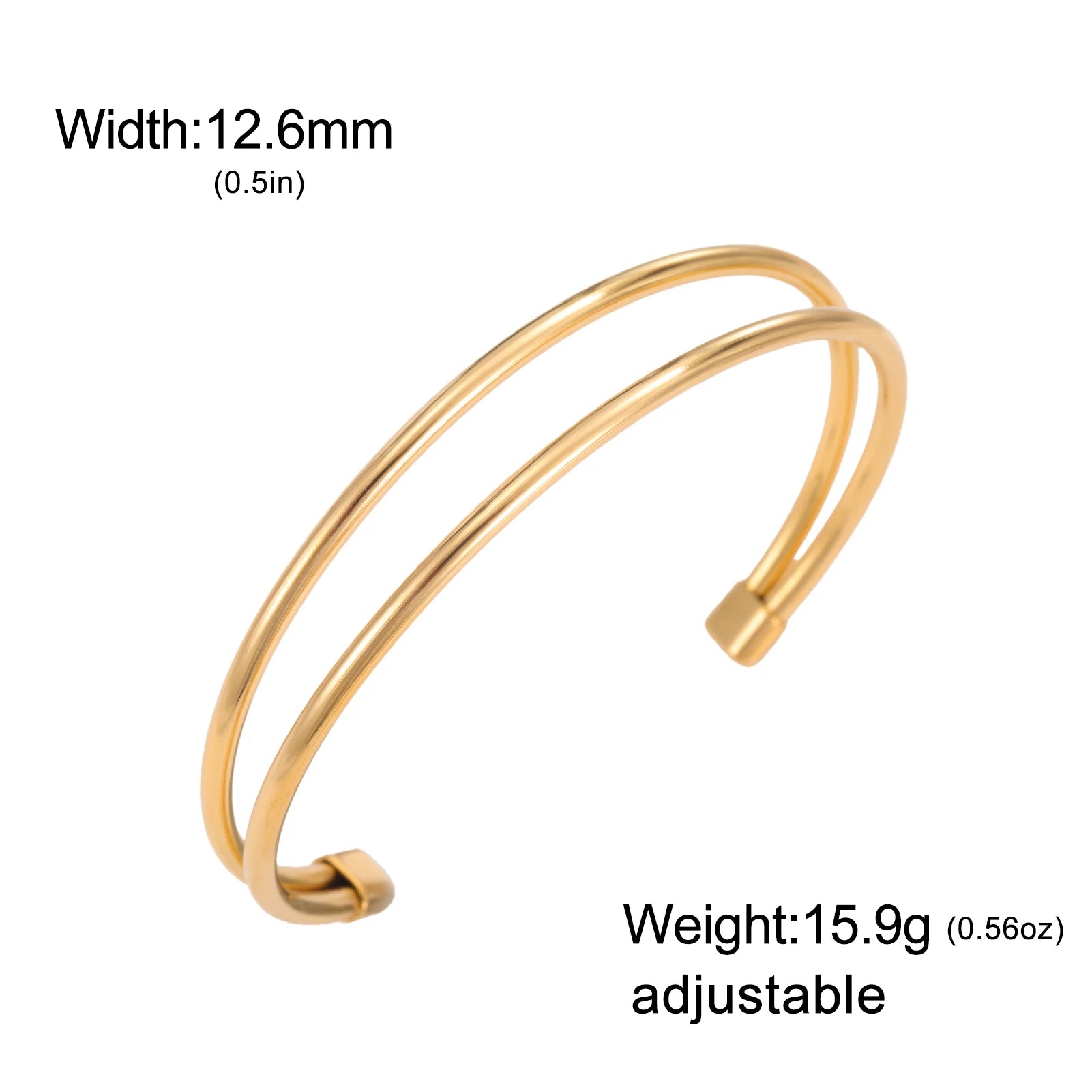 Gold Multi-Layer Wire Hair Cuff — 18K Gold Plated Hammered Stainless Steel Open Bangle