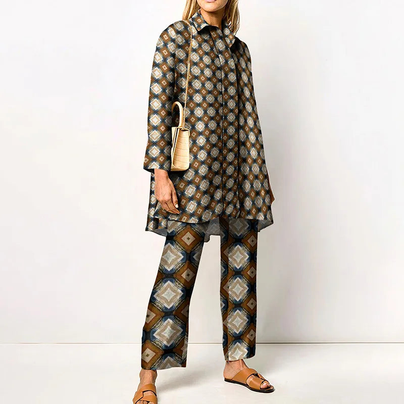 Vintage Printed Pant Sets for Women - Chic Autumn Style