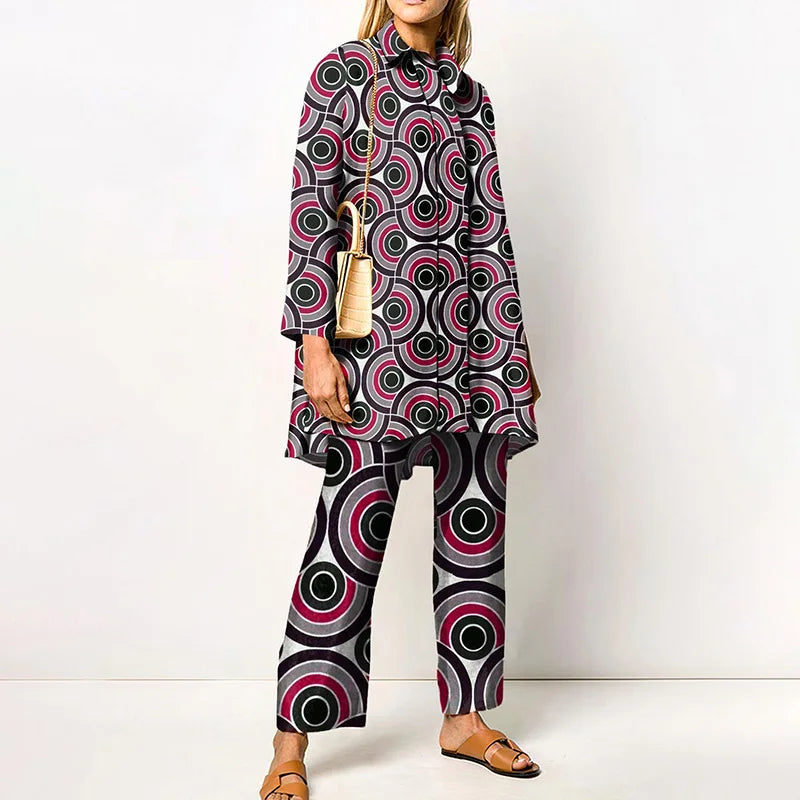 Vintage Printed Pant Sets for Women - Chic Autumn Style