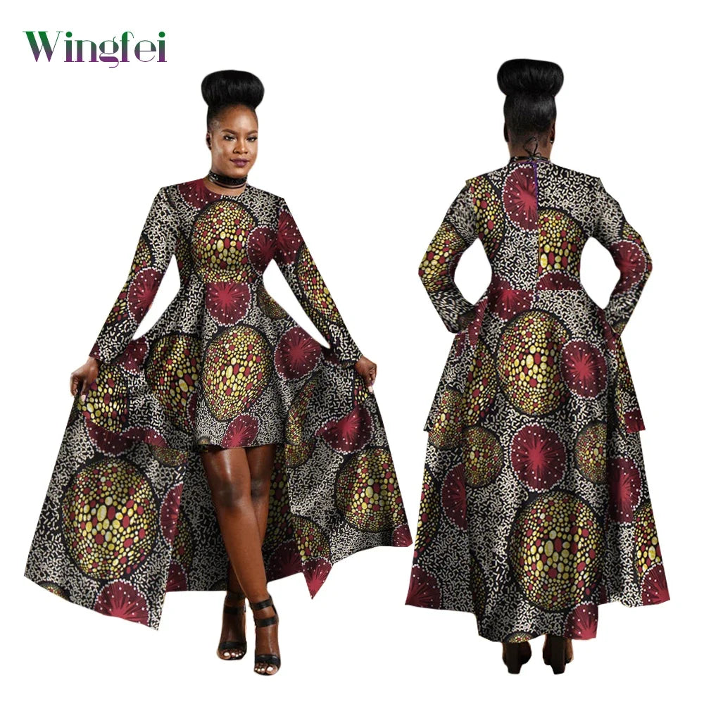 Robe Africaine Hi-Low Dashiki Vert, Or et Rouge pour orner toutes les morphologies du XS au 6X
