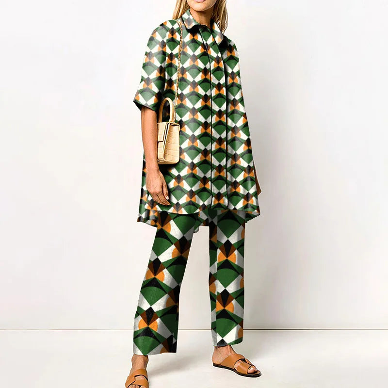 Vintage Printed Pant Sets for Women - Chic Autumn Style