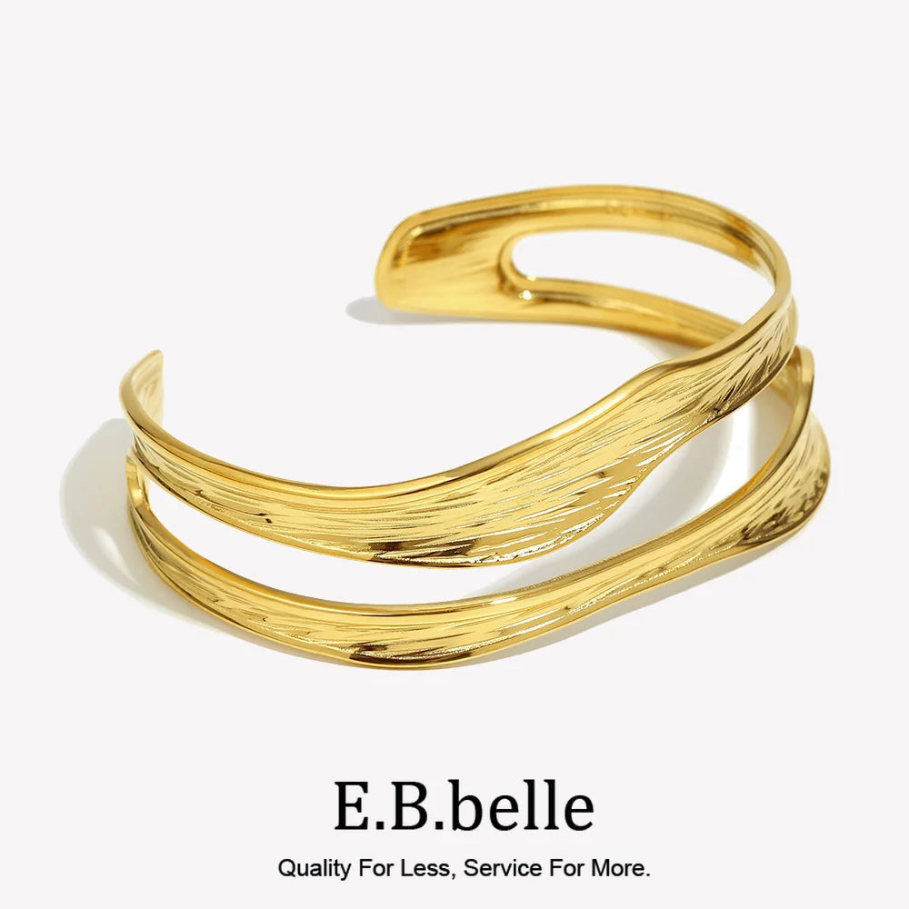 Double Layers Wavy Texture Oil Pressure Bracelet Stainless Steel Tarnish Free Jewelry For Women&