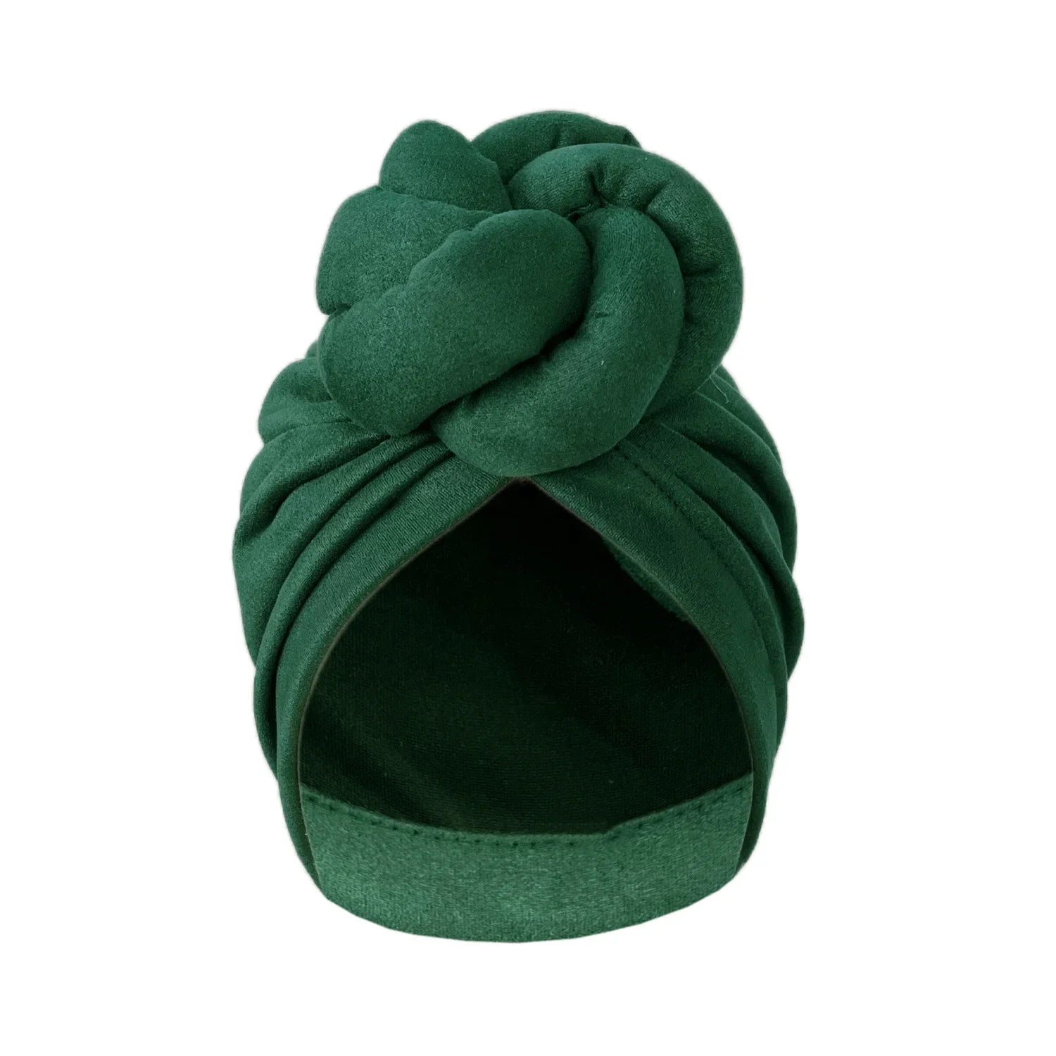 Green soft knotted turban headwrap with a twisted knot design, ideal for adding a fashionable touch to any outfit.