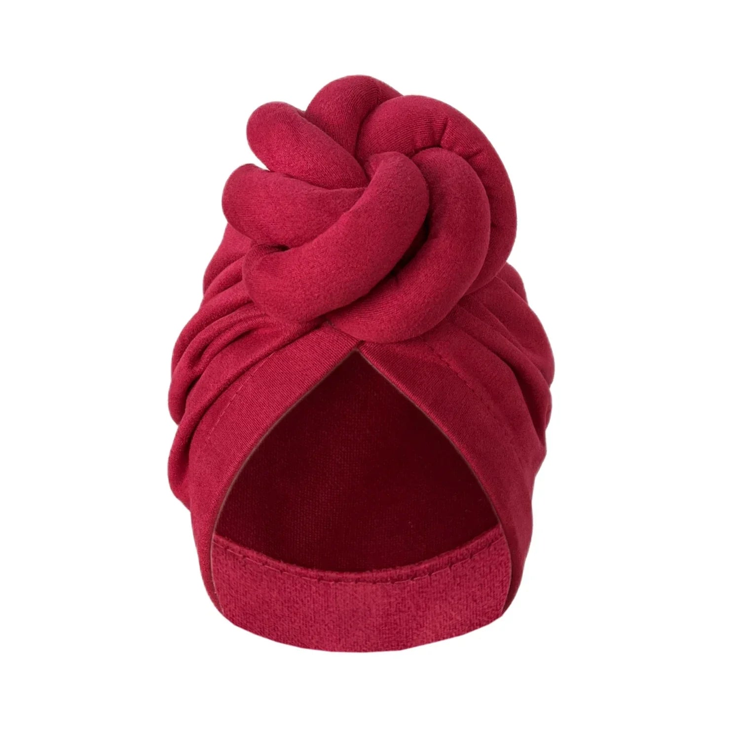 Dark pink soft knotted turban headwrap with a pre-tied knot, offering a stylish and comfortable fit for everyday wear.