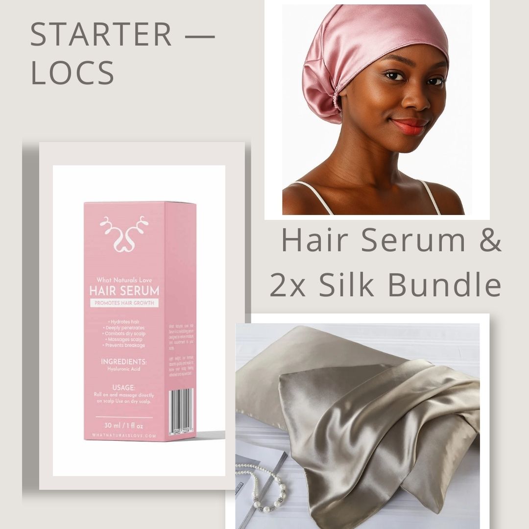 Srater loc hair serum with an silk pillowcase and silk pink bonnet