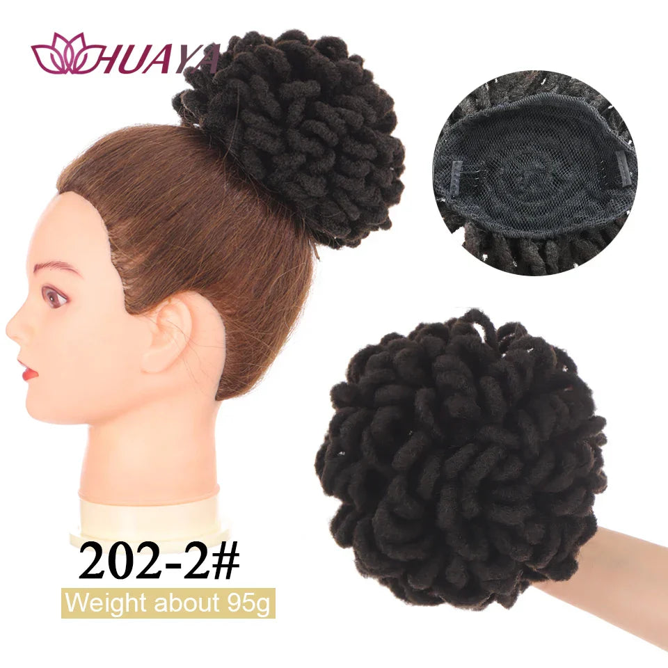 Classic black dreadlocks hair extensions loc bun with a soft texture. Designed for a natural and voluminous hairstyle.
