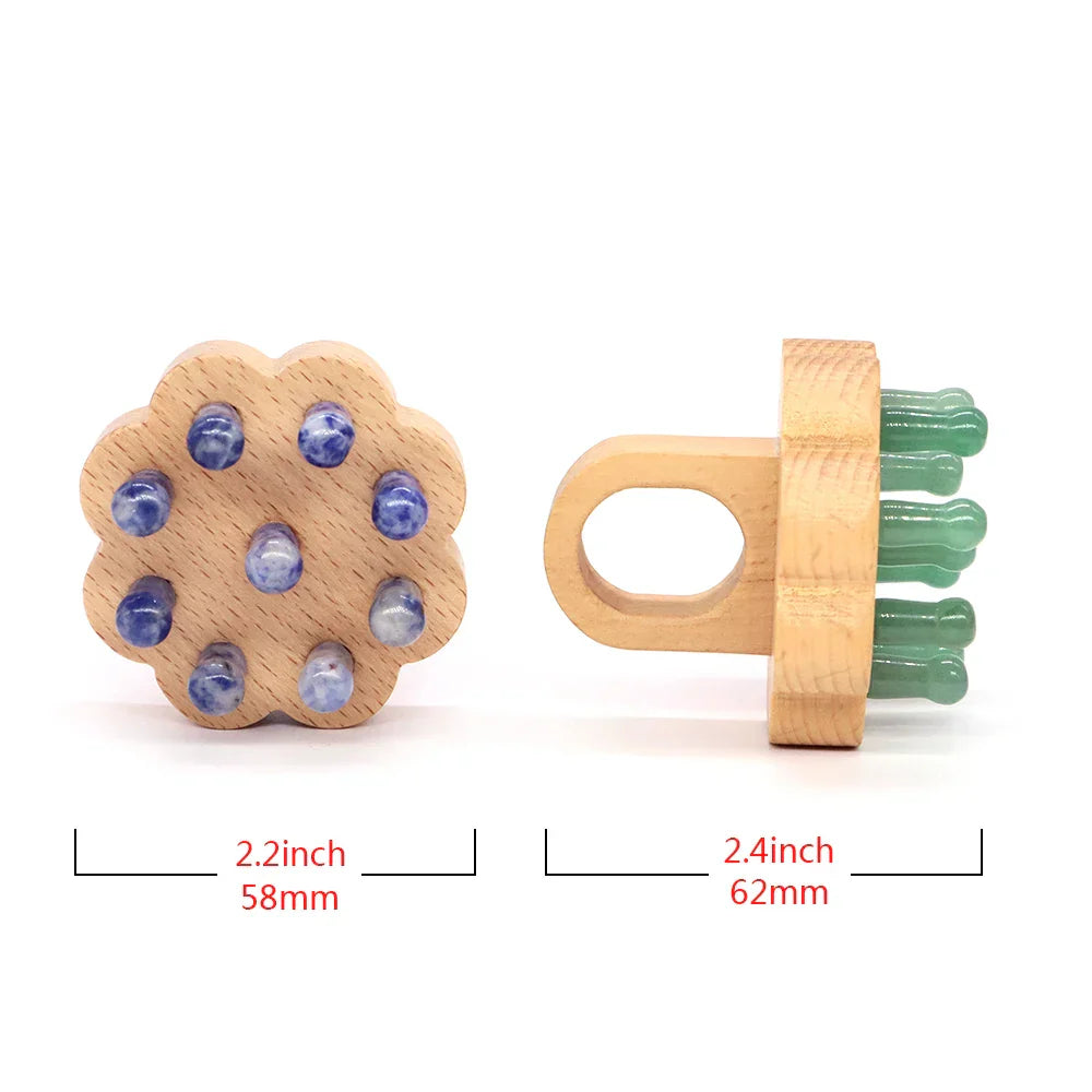 Dimensions of the healing crystal scalp massager, featuring a 2.2-inch width and 2.4-inch height. Perfect for scalp and neck massage.