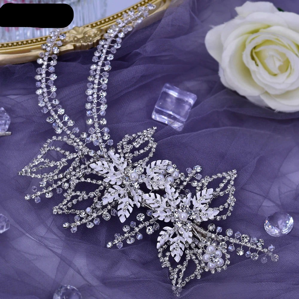 gold double floral bridal hairpieces placed