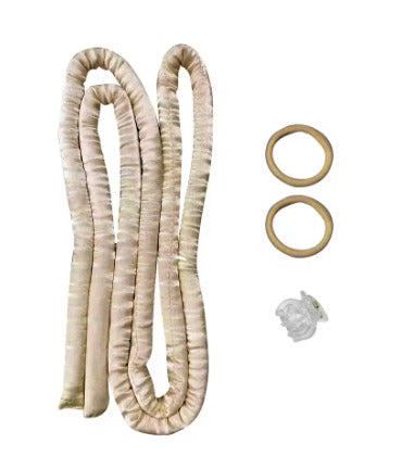 Beige 2-in-1 Heatless Curling Headband set with matching hair ties and a clip, designed for effortless and damage-free curls.
