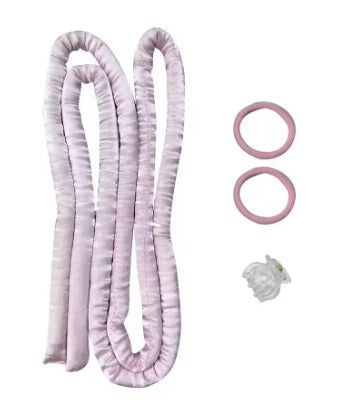 Light pink 2-in-1 Heatless Curling Headband set with two matching hair ties and a clip, ideal for soft and natural curls.