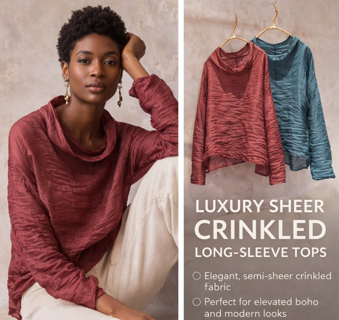 Sheer Crinkled Long-Sleeve Draped Top for Luxe Style
