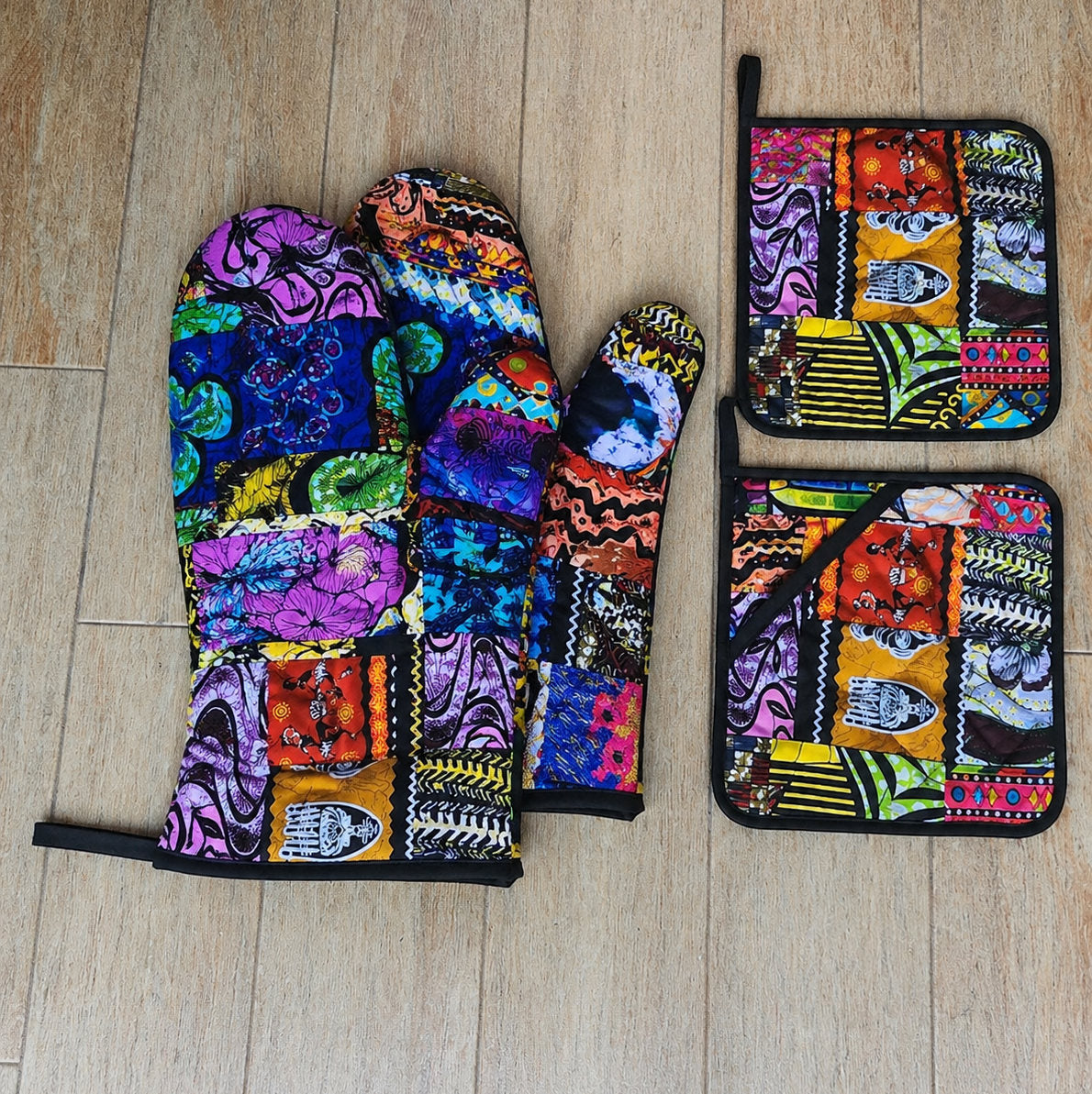 Quilted African Oven Mitts and African Apron Sets