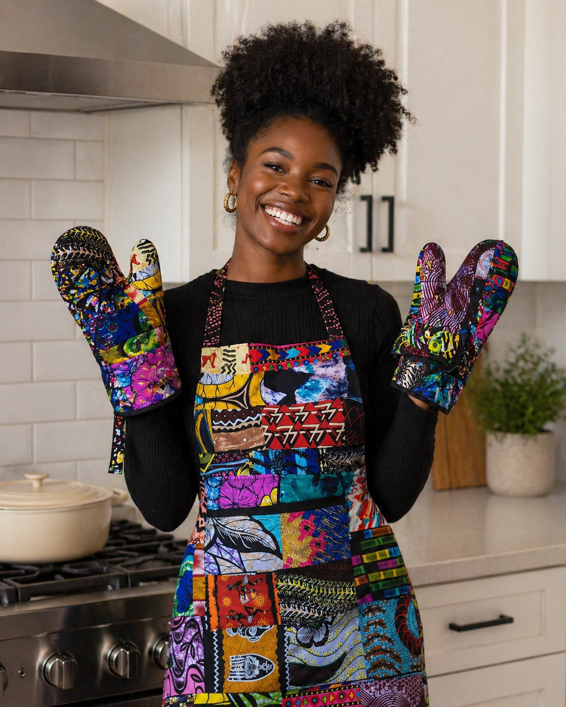 Quilted African Oven Mitts and African Apron Sets