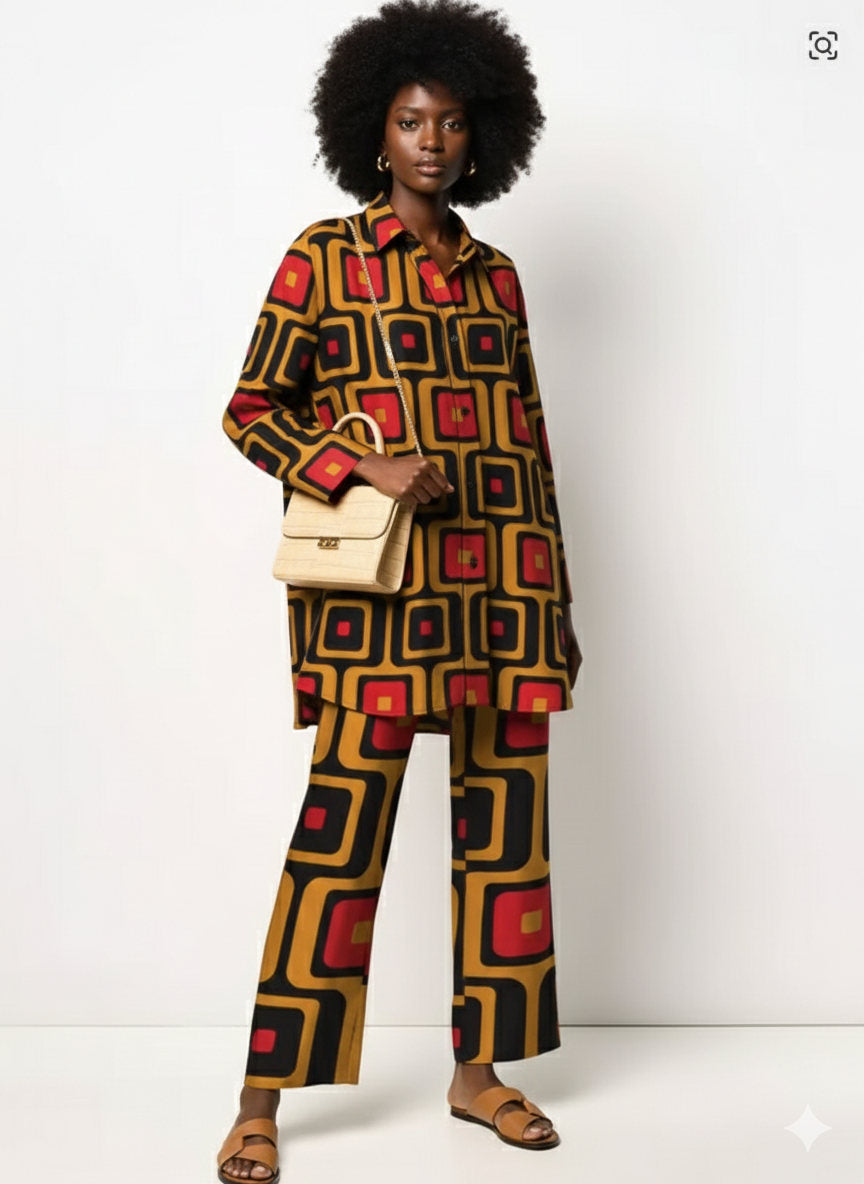 Vintage Printed Pant Sets for Women - Chic Autumn Style