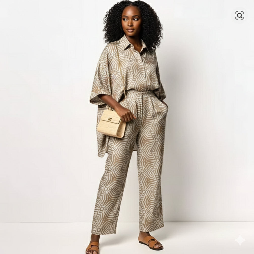 Vintage Printed Pant Sets for Women - Chic Autumn Style