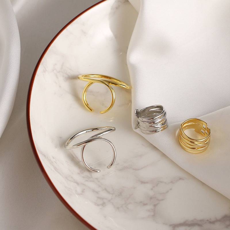 Gold Distorted Geometric Rings for Women