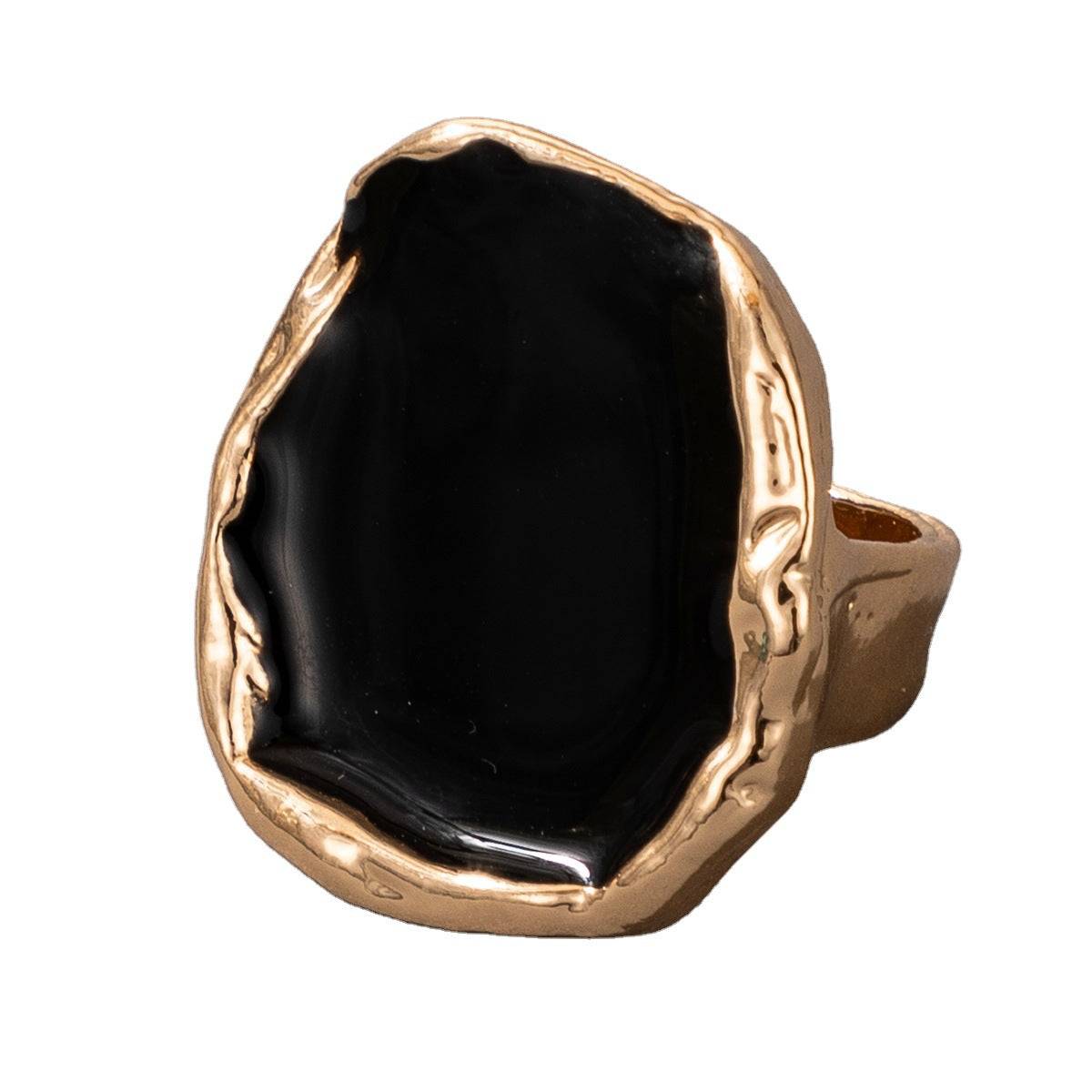 Vintage Enamel Punk Black Classic Stone Ring
