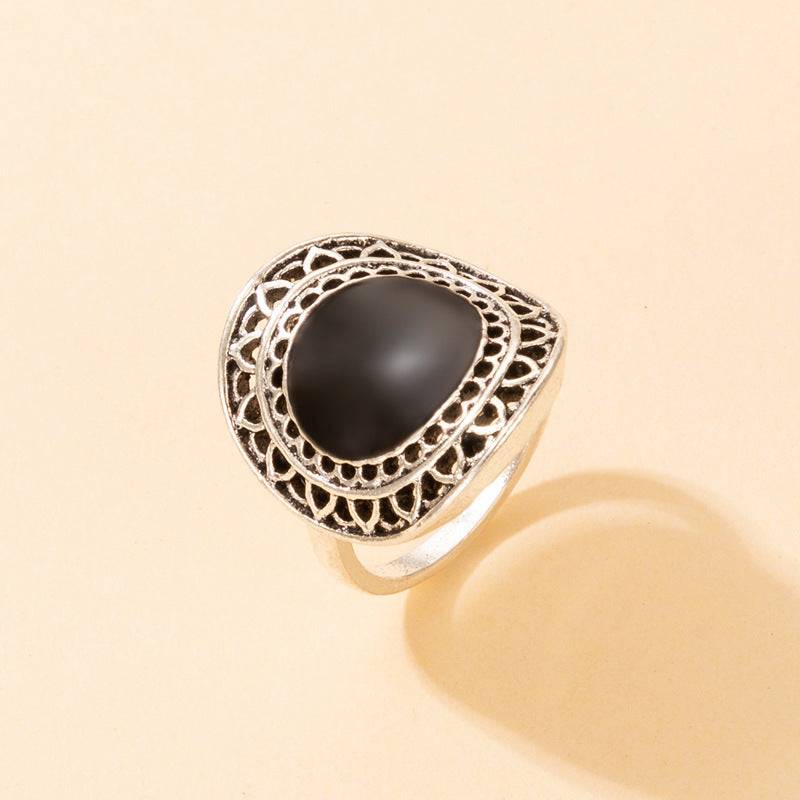Vintage Enamel Punk Black Classic Stone Ring