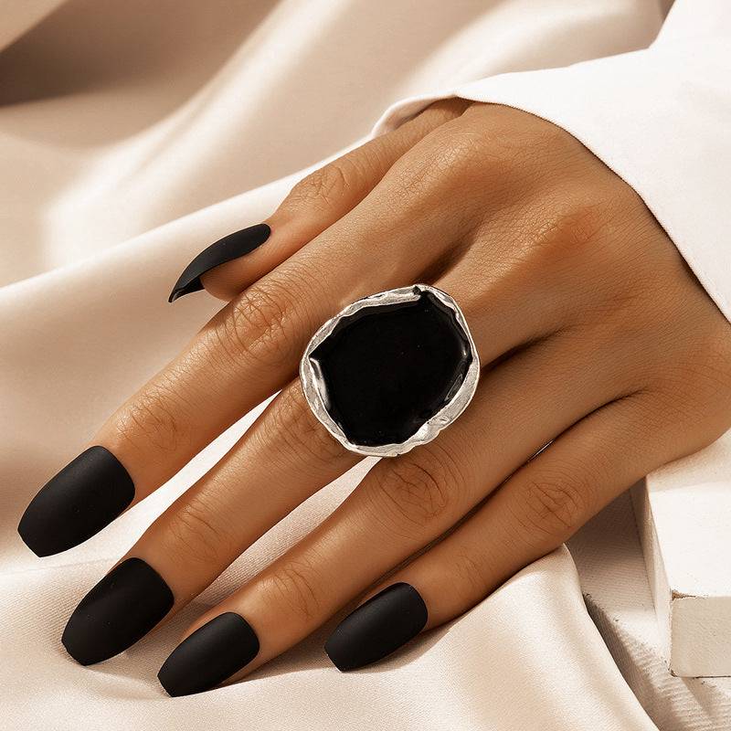 Vintage Enamel Punk Black Classic Stone Ring