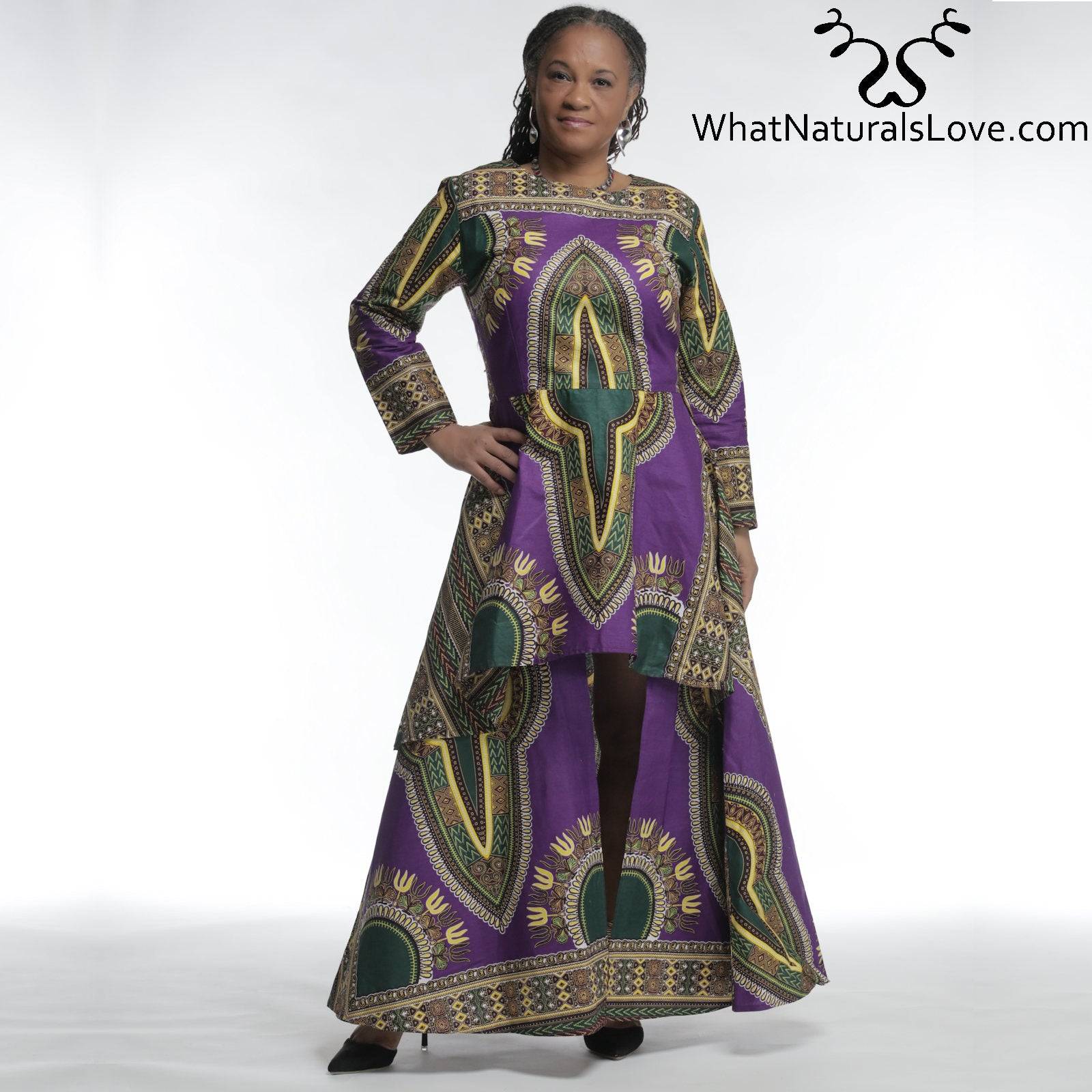 Hi-Low African Dashiki Maxi Dress for weddings, parties, receptions