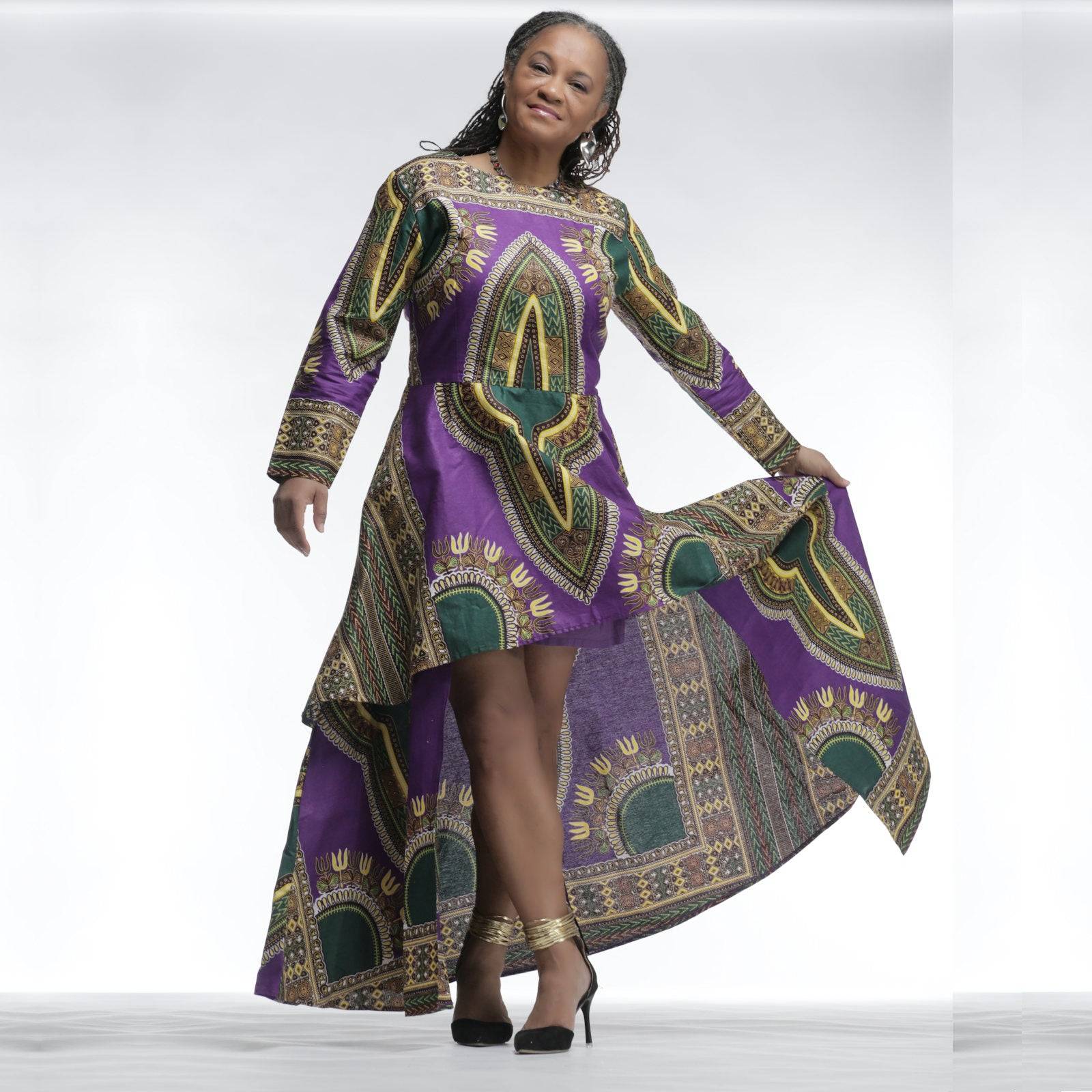 Hi-Low African Dashiki Maxi Dress for weddings, parties, receptions
