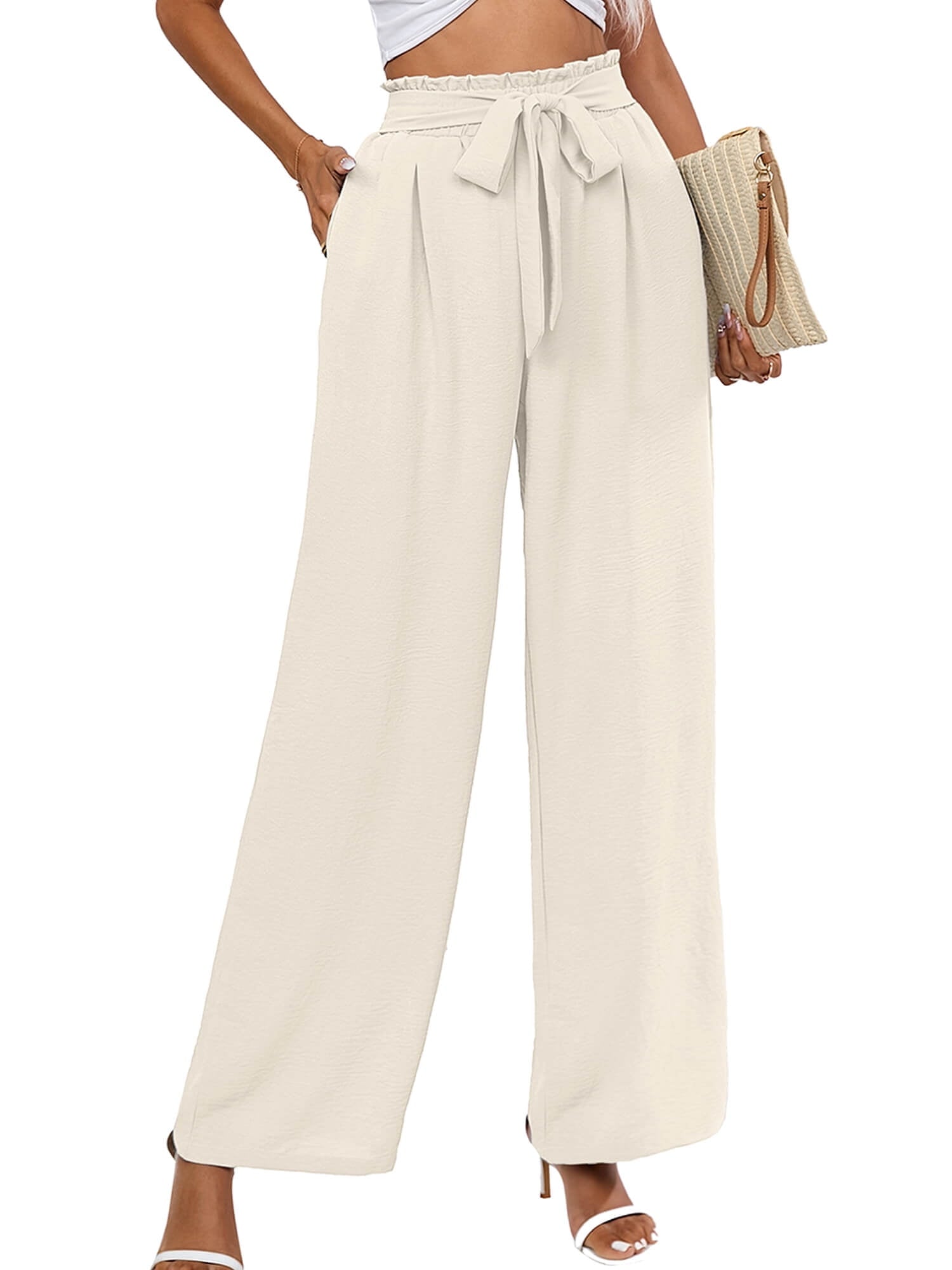 High Waist Wide Leg Palazzo Pants with Pockets with Loose Belt and