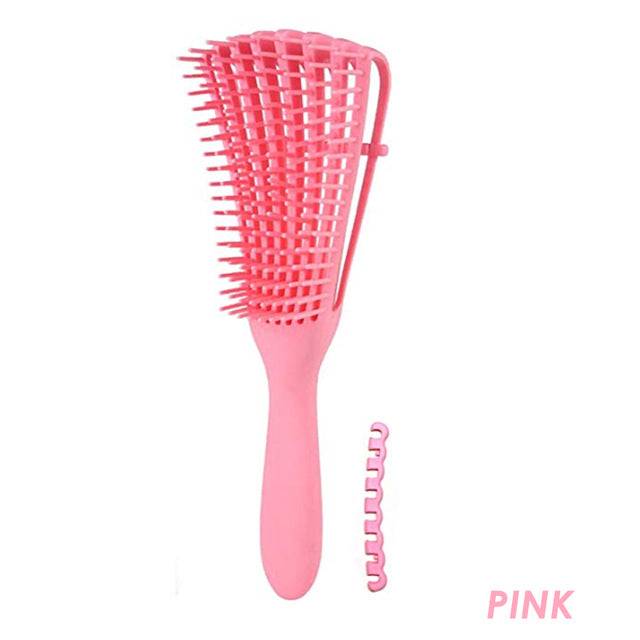 Pink Painless Detangler Brush with detachable bracket, perfect for 4C hair care, reduces pain and detangling time.