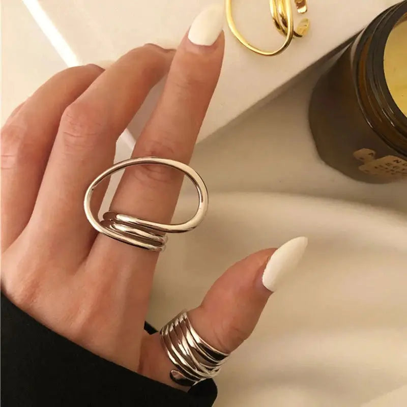 Gold Distorted Geometric Rings for Women