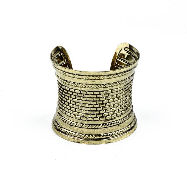 Antique gold-tone hair cuff with a woven texture for locs, sisterlocks, dreadlocks, and braids. Stylish and non-damaging ponytail holder.