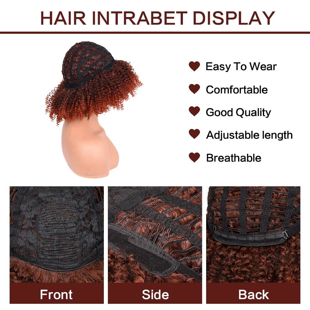 Detailed view of the inner cap construction of the Afro Kinky Curly Wig, showing its breathable and adjustable design for comfort.